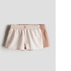 H&M 2-pack Smocked-waist Shorts Beige Brown Striped Baby 9-12M